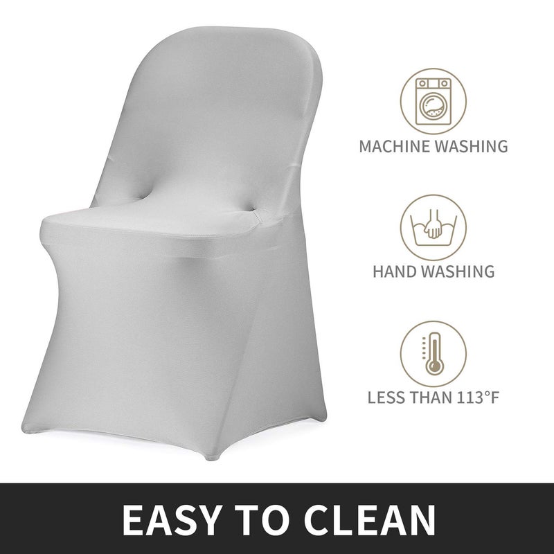 Peomeise Stretch Spandex Folding Chair Cover for Wedding Party Dining Banquet Event (Silver,25pcs) - Image 4